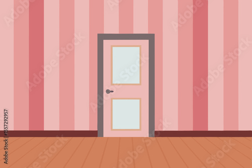 A Flat Design Background Of A Rooms Entryway With Pink Walls And A Simple Brown Door