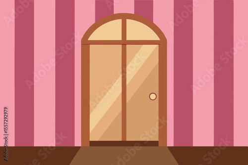 A Cartoon Interior Of A Room With A Brown Door And A Bright Green Shaggy Carpet