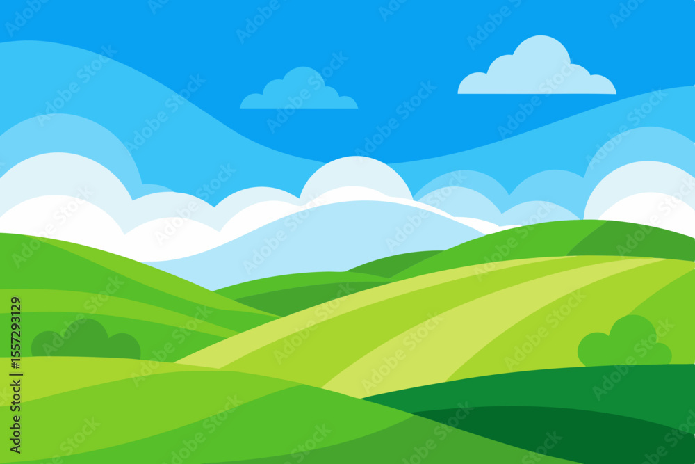 Obraz premium A Beautiful Vector Illustration Of A Scenic Landscape With Rolling Green Mountains