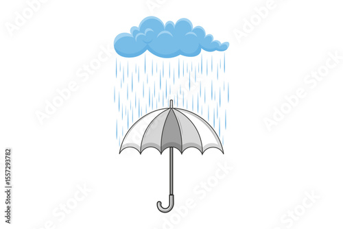 Vector cartoon-style umbrella in rain, flat pastel illustration of rainy weather concept for children’s storybooks, baby prints, and seasonal graphic design
