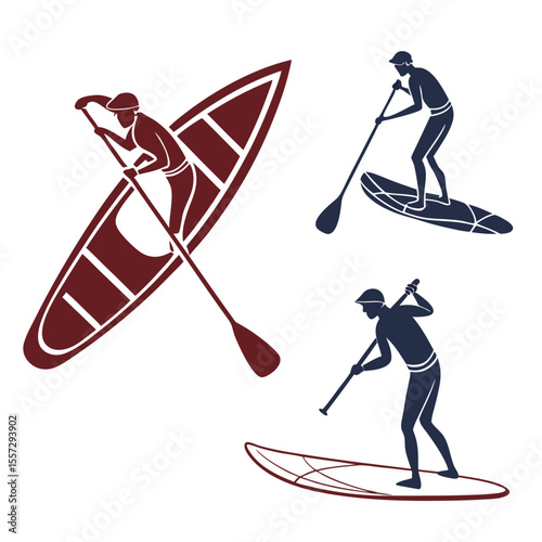 Paddleboarders and Canoeist Silhouettes kayaking water sports