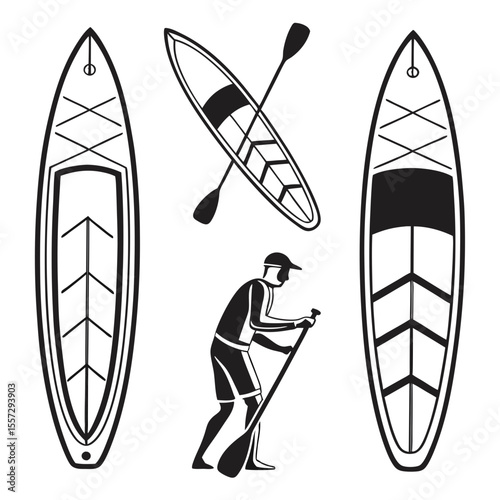 Paddleboarder and boards stand up paddleboard water sports