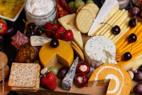 фотографія Cheeseboard Selection with Fruit and Snacks close up