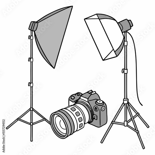 Photography equipment setup with camera and lights