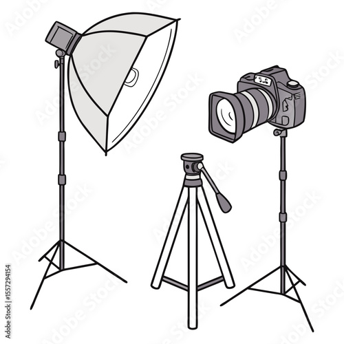 Photography studio equipment with camera and lights