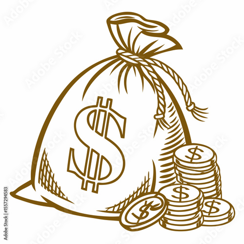 Money bag with dollar coins dollar sign wealth