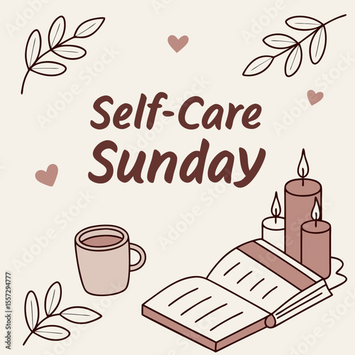 Cozy self care sunday with book and candles reading