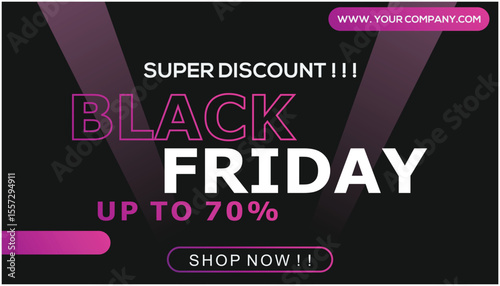 Black friday sale banner on purple and black background
