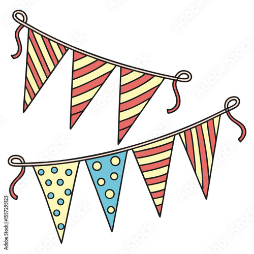 Festive pennant banners with polka dots and stripes