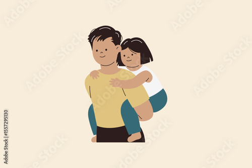 Father Giving his Baby Piggyback Ride Illustration