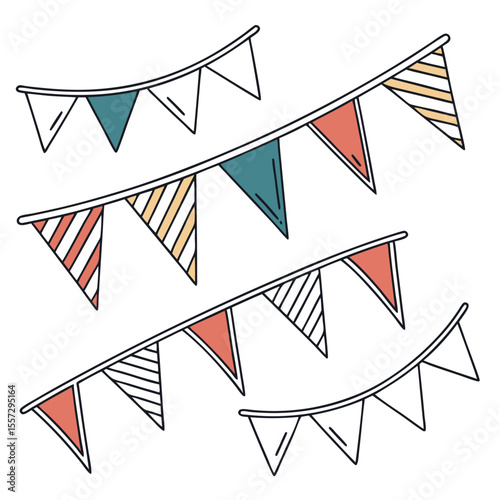 Festive bunting flags with coral teal and gold accents
