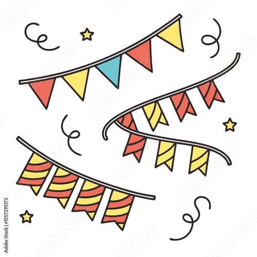 Festive bunting and confetti celebration flags party