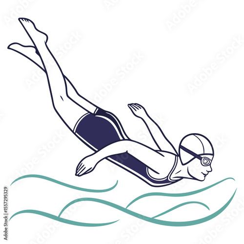Swimmer diving through turquoise waves swimming water
