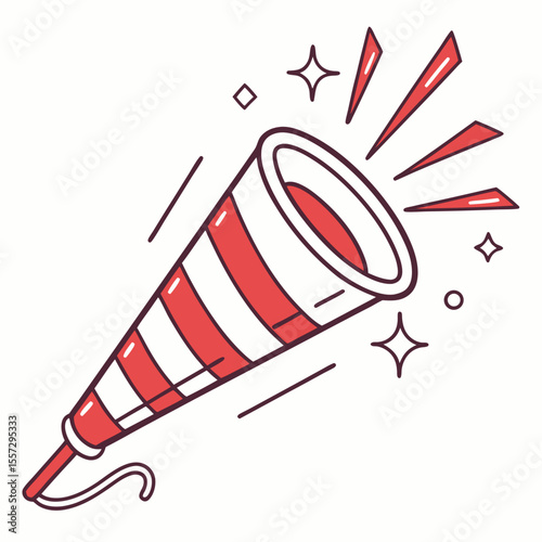 Festive party horn with red and white stripes celebration