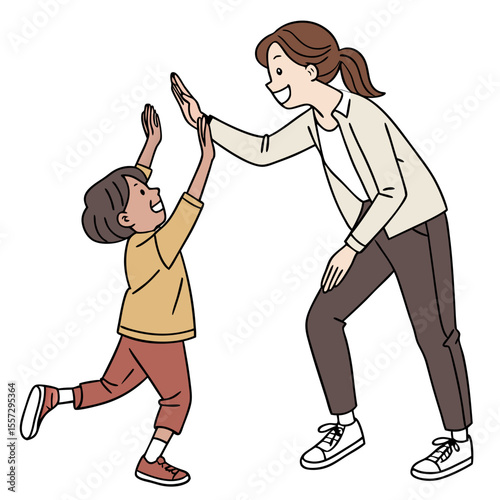 Happy teacher and student high five illustration vector