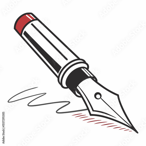 Fountain pen writing with red ink strokes black