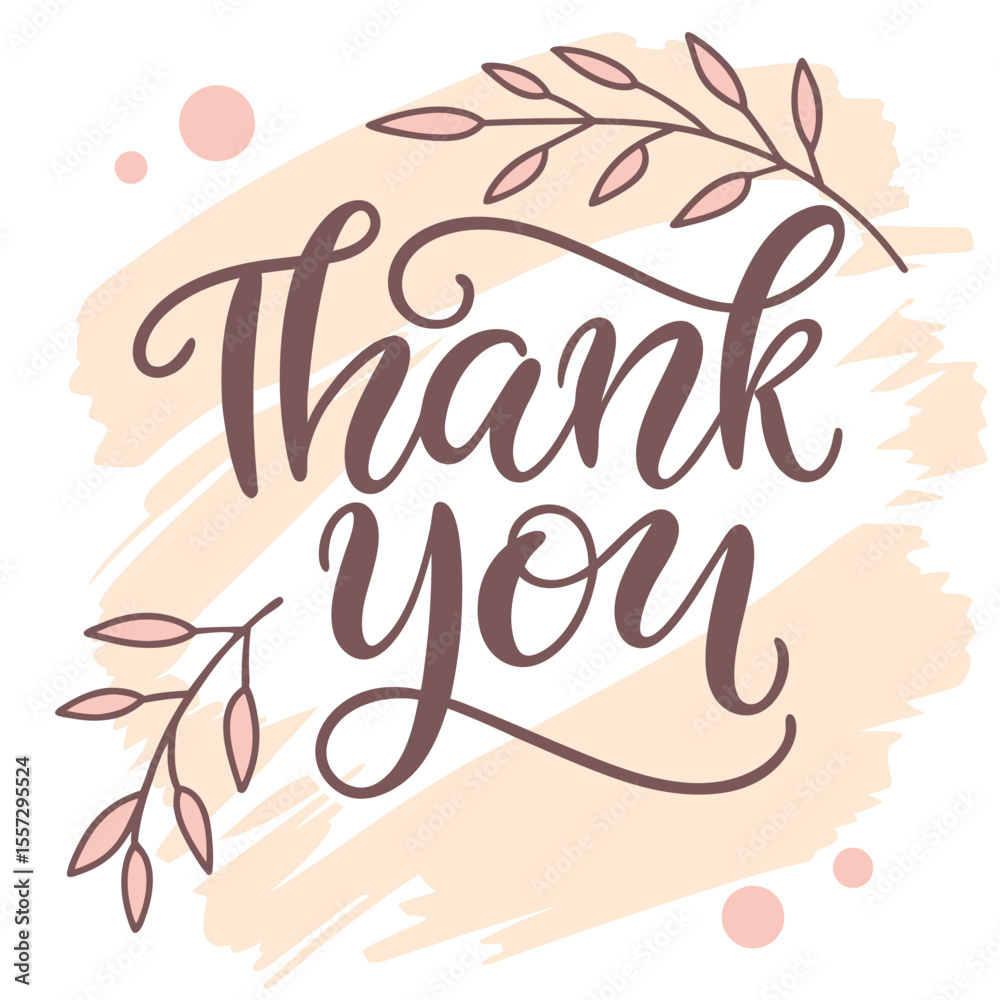Obraz premium Thank you script with floral accents and watercolor strokes