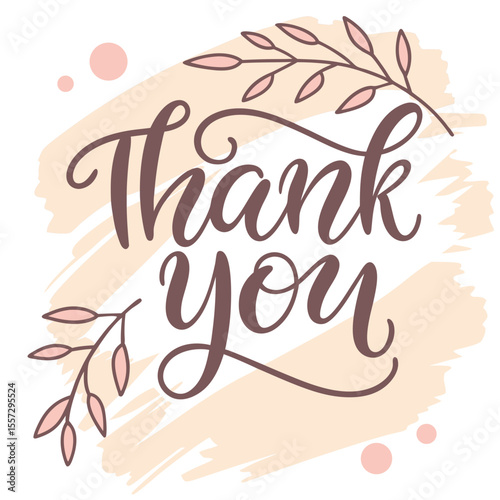 Thank you script with floral accents and watercolor strokes