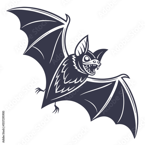 Dark flying bat with sharp teeth and wings creature