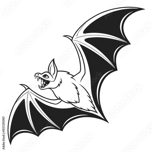 Black vampire bat spreading wings flying animal