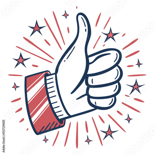 Thumbs up with stars and sparkles approval success