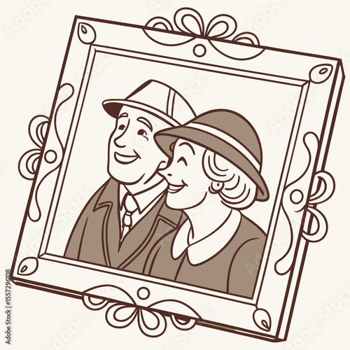 Vintage couple portrait in ornate frame grandparents