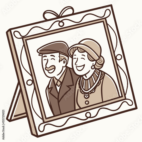 Vintage photo of happy elderly couple photo frame grandparents