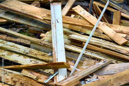 Cleaning.Construction wooden waste, trash after reconstruction