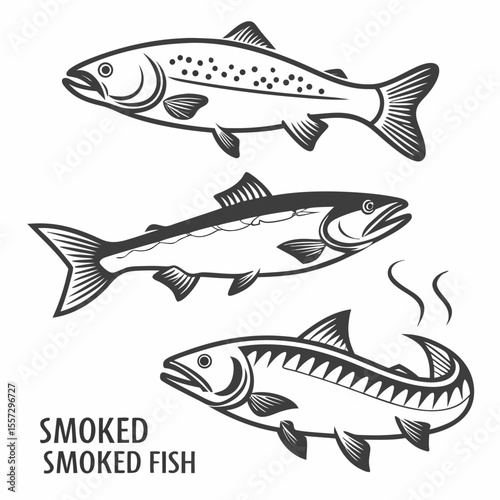 Three fish icons with text smoked fish graphic