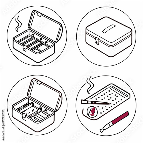 Smoking accessories in circular frames accessory container