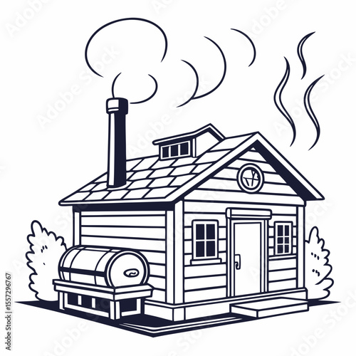 Smokehouse with smoking chimney and barrel building