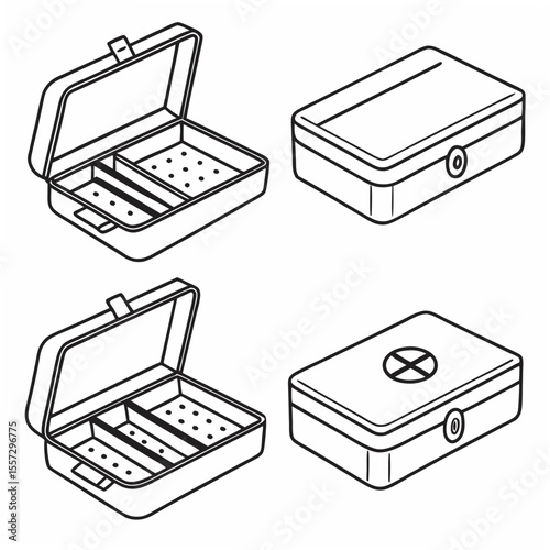 Open and closed boxes with compartments container storage