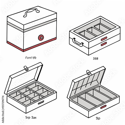 Four divided storage boxes with handles organizer compartments