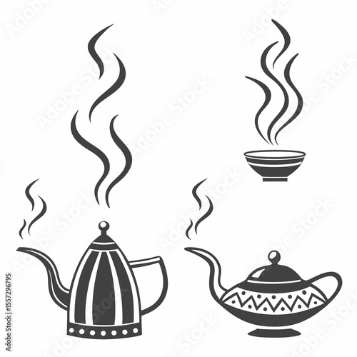 Hot beverage steam icons drink
