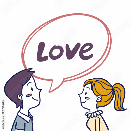 Couple sharing love message speech bubble communication