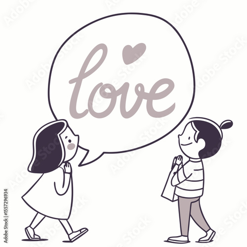 Two people sharing love message cartoon children