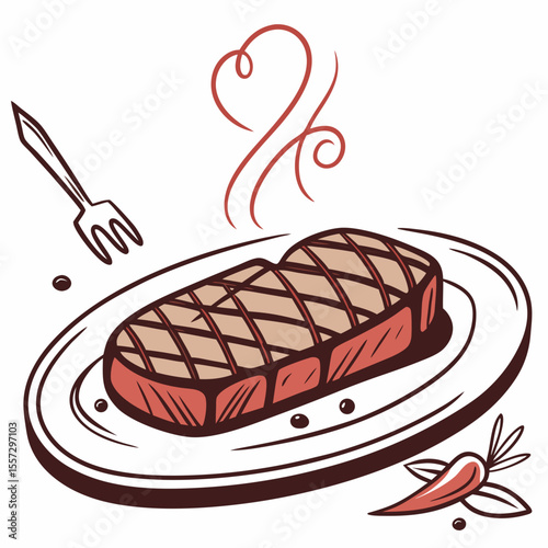 Grilled steak with fork and garnish meat food