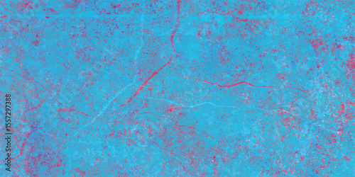 Cyan and red fragmented and textured earthy surface depicting land area details including various crack lines and sparse areas