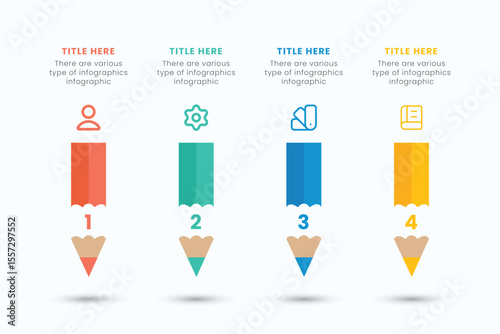 Pencil infographic design template with 4 step for education and Business Concepts, Modern flat vector illustration for presentation