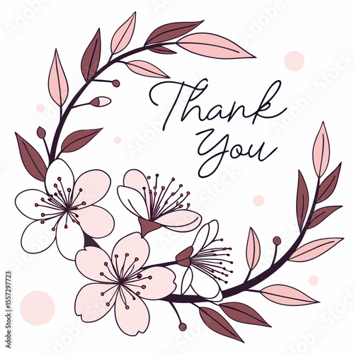 Floral wreath thank you card with delicate blossoms