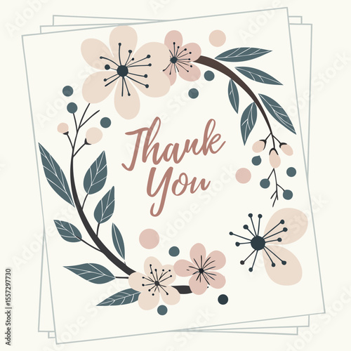 Floral thank you card with soft colors wreath flowers