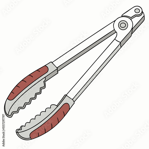 Silver kitchen tongs with red grips cooking utensil