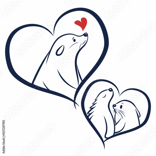 Seals in hearts with red heart love romance