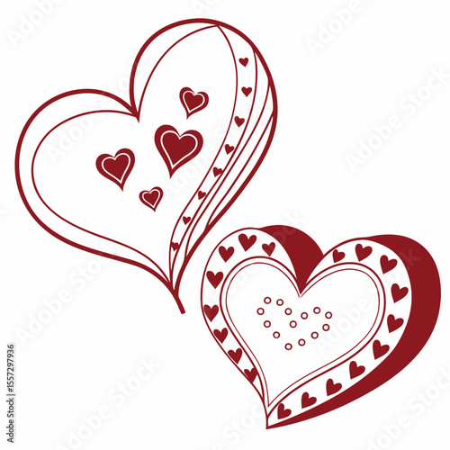 Two ornate hearts with smaller hearts love romance