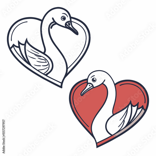 Swan heart icons love romance