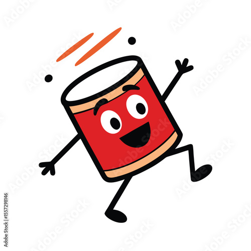 Red drum character jumping with orange lines mascot
