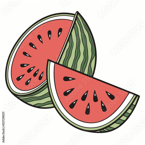 Juicy watermelon slices with black seeds fruit green