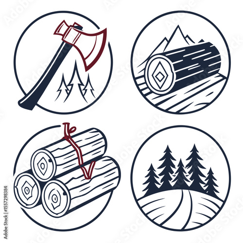Forest logging and lumber icons wood timber