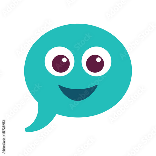 Turquoise speech bubble with happy face and hands chat