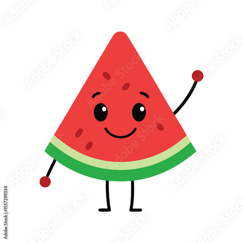 Smiling watermelon slice mascot giving high five fruit